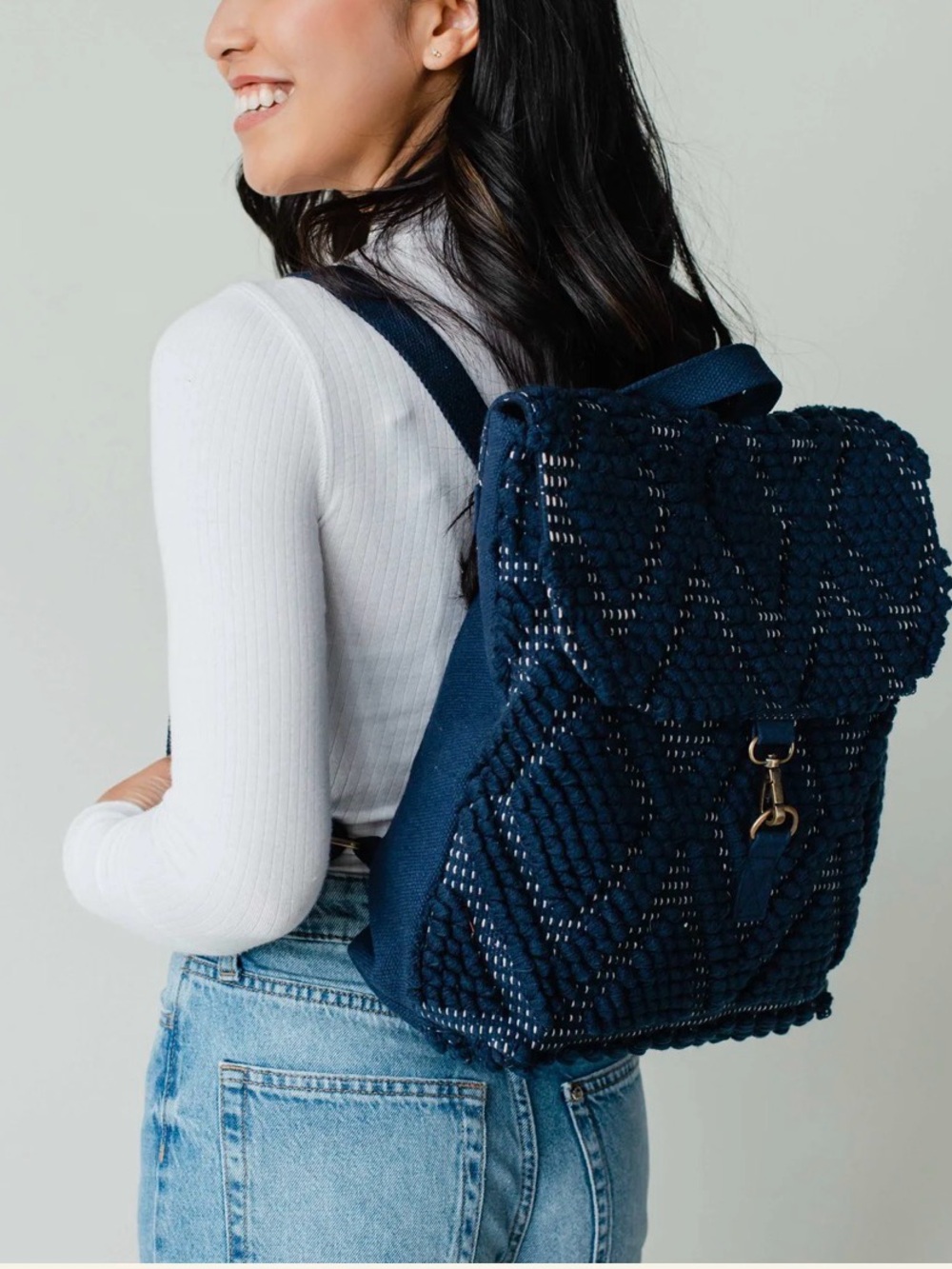 Panache Navy Diamond Pattern Woven Textured Backpack